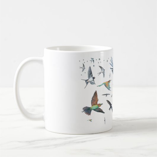 渡り鳥の飛行を追跡するイラストレーション コーヒーマグカップ (左)