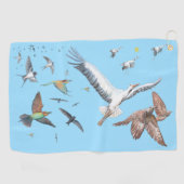渡り鳥の飛行を追跡するイラストレーション ゴルフタオル (横)