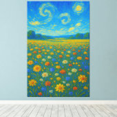 渦お洒落巻く空の下の野草地 キャンバスプリント (インサイチュ (ウッドフロア))