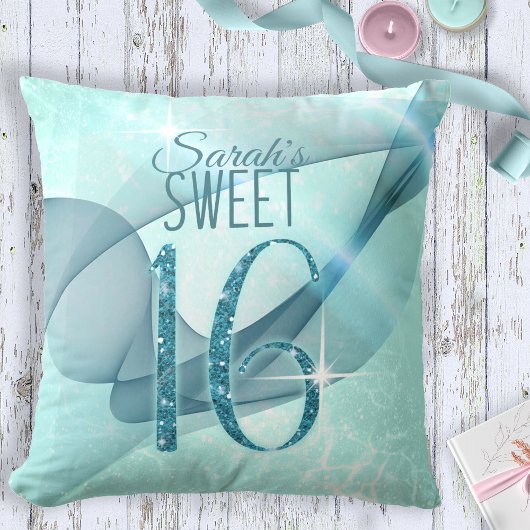 渦きらめくSweet sixteenティール（緑がかった色）ID652 クッション