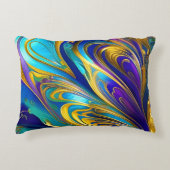 渦カラフル抽象芸術、青金ゴールド紫 アクセントクッション (正面)