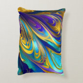 渦カラフル抽象芸術、青金ゴールド紫 アクセントクッション (裏面(縦))