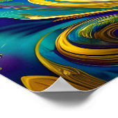 渦カラフル抽象芸術、青金ゴールド紫 ポスター (角)