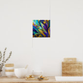 渦カラフル抽象芸術、青金ゴールド紫 ポスター (キッチン)