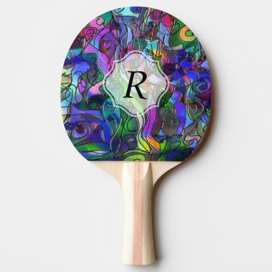 渦巻およびラインとのモノグラムのカラフルの抽象芸術 卓球ラケット (裏面)
