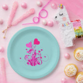 渦巻きとカールを持つピンクの装飾ハート ペーパープレート (パーティー)