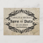 渦巻きと繁栄のアンティーク結婚式の日付を保存 案内ポストカード (正面)