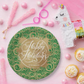 渦巻きと金ゴールドホイルフェイクホリデークリスマスグリーン ペーパープレート (パーティー)