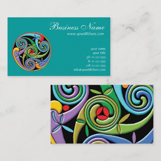 渦巻きのある美しいケルトカラフル曼荼羅 名刺 (正面/裏面)