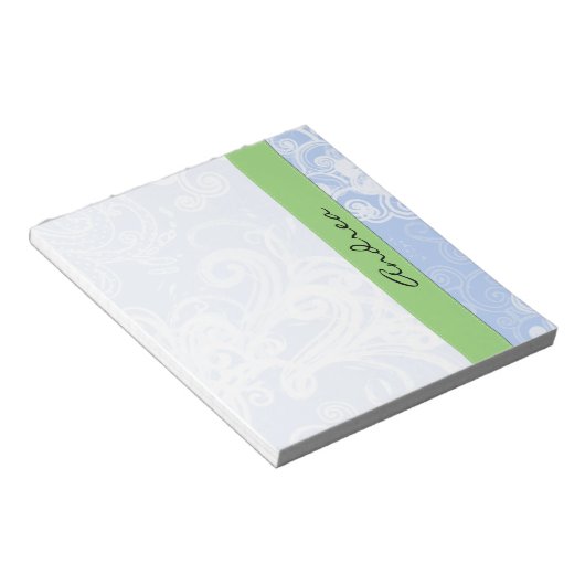 渦巻きのパターン、旋回のパターン、青、あなたの名前 ノートパッド (アングル)