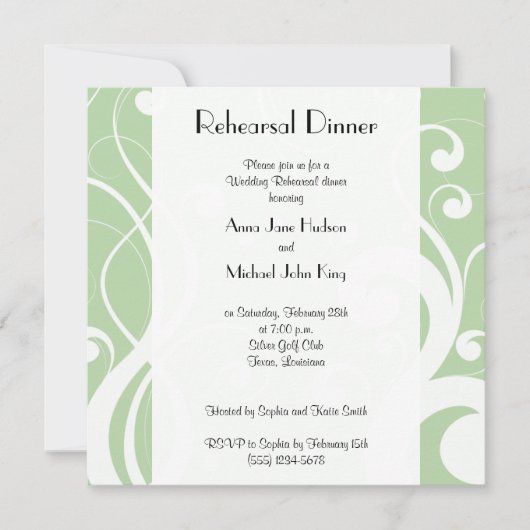 渦巻きのパターン、旋回パターン、リハーサルのディナー 招待状 (正面)