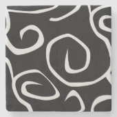 渦巻きのパターン、渦巻きのパターン、白黒 ストーンコースター (正面)