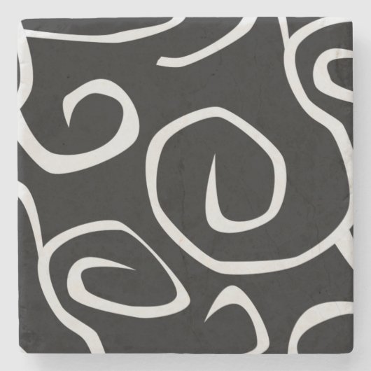 渦巻きのパターン、渦巻きのパターン、白黒 ストーンコースター (正面)