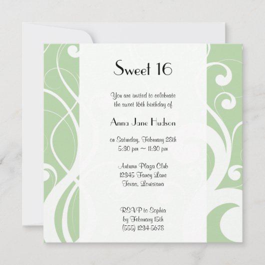 渦巻きのパターン、渦巻きのパターン、緑、甘い16 招待状 (正面)