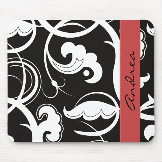 渦巻きの模様、黒と白、あなたの名前 マウスパッド (正面)