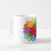 渦巻きカラフルと赤バラの芸術 コーヒーマグカップ (正面左)