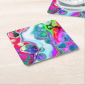 渦巻きカラフル抽象芸術バブル流体アート スクエアペーパーコースター (アングル)