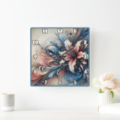 渦巻きカラフル状のフローラデザイン スクエア壁時計 (ホーム)