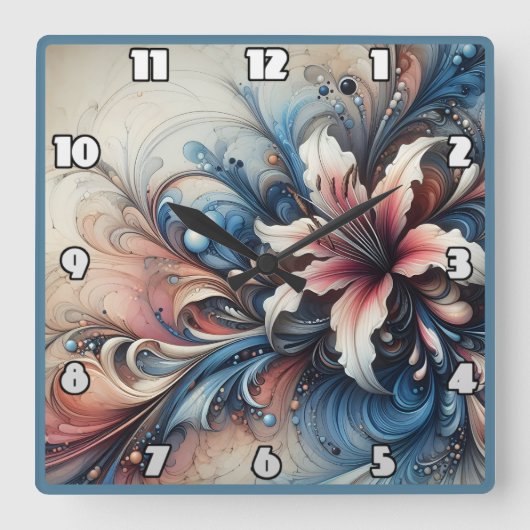 渦巻きカラフル状のフローラデザイン スクエア壁時計 (正面)