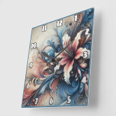 渦巻きカラフル状のフローラデザイン スクエア壁時計 (傾斜)