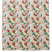 渦巻きクリスマス花模様 シャワーカーテン (正面)