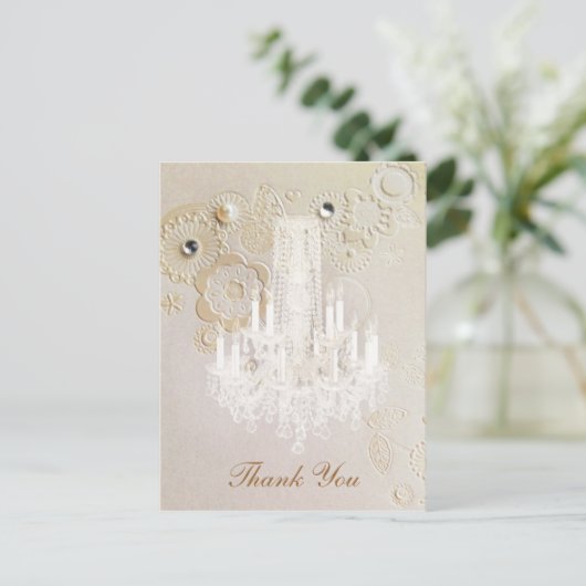渦巻きシャンデリアのヴィンテージ感謝していウェディングユー ポストカード (スタンド正面)