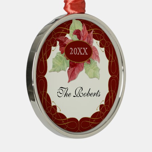 渦巻きスクロールアートクリスマスポインセチアパーソナライズされた メタルオーナメント (右)