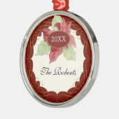 渦巻きスクロールアートクリスマスポインセチアパーソナライズされた メタルオーナメント (左)