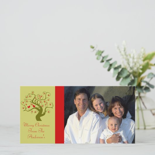 渦巻きツリーかわいい鳥スノーフレーク陽気なクリスマス シーズンカード (スタンド正面)