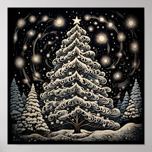 渦巻きデザインクリスマスツリー ポスター (正面)