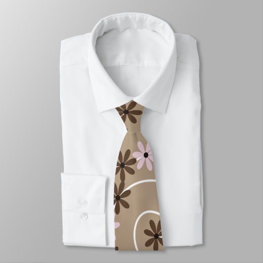 渦巻きトープの上に茶色の花 ネクタイ (タイ)