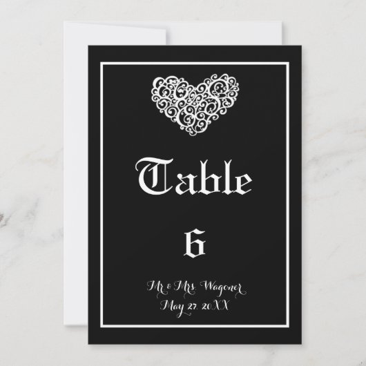 渦巻きハートの結婚式 - テーブル番号 招待状 (正面)