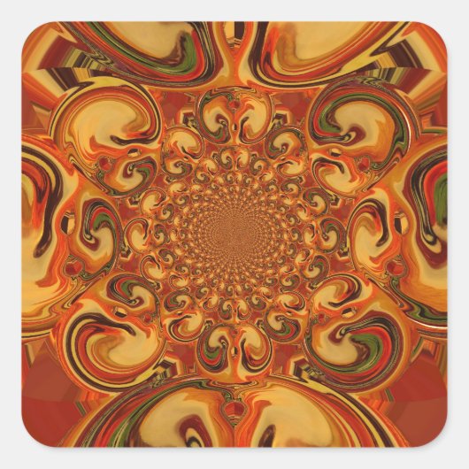 渦巻きパターン:オレンジ、ブラウン、グリーンの濃淡 スクエアシール (正面)