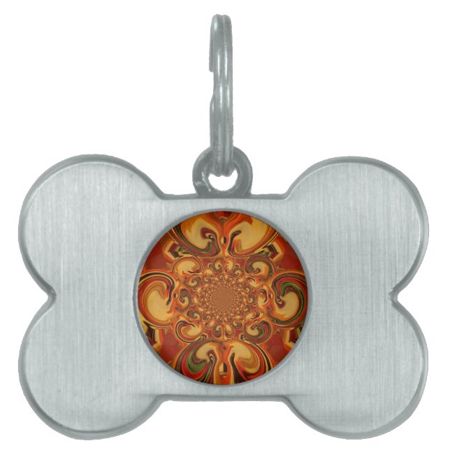 渦巻きパターン：オレンジ、ブラウン、グリーンの濃淡 ペットネームタグ (正面)