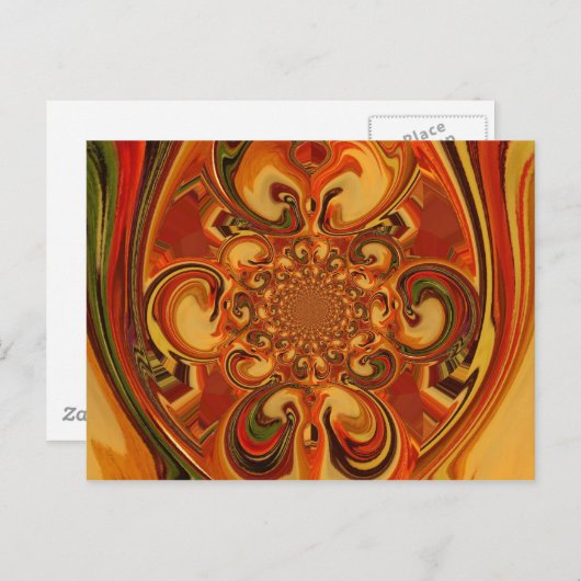 渦巻きパターン:オレンジ、ブラウン、グリーンの濃淡 ポストカード (正面/裏面)