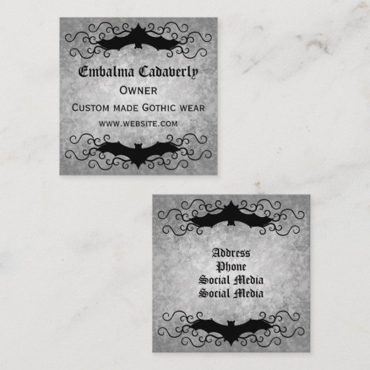 渦巻きビクトリアンが美しいゴシックこうもり スクエア名刺 (正面/裏面)