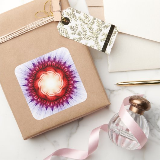 渦巻きフローラ赤オーナメント スクエアシール (ギフト)