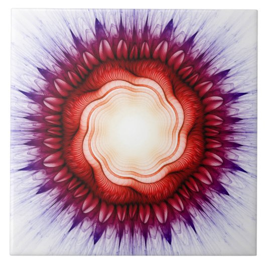 渦巻きフローラ赤オーナメント タイル (正面)