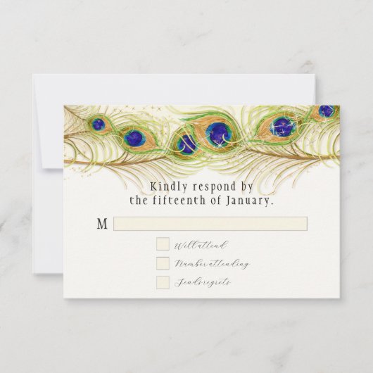 渦巻きモダン孔雀の羽モノグラムモノグラムの 出欠カード (正面)