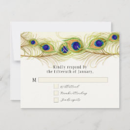 渦巻きモダン孔雀の羽モノグラムモノグラムの 出欠カード