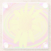 渦巻き上の黄色のひまわりサイケデリック花 ガラスコースター (裏面)