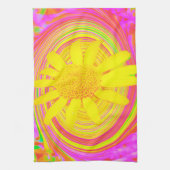 渦巻き上の黄色のひまわりサイケデリック花 キッチンタオル (縦)