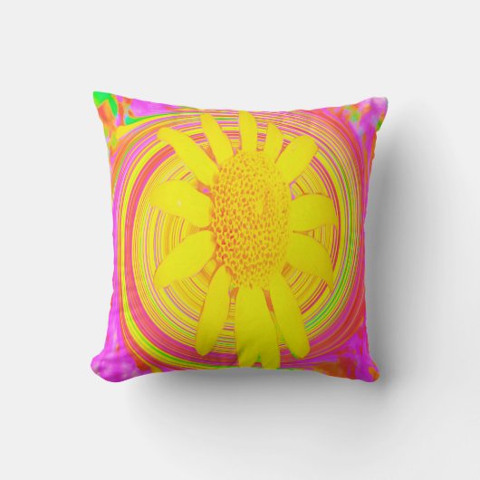 渦巻き上の黄色のひまわりサイケデリック花 クッション (正面)