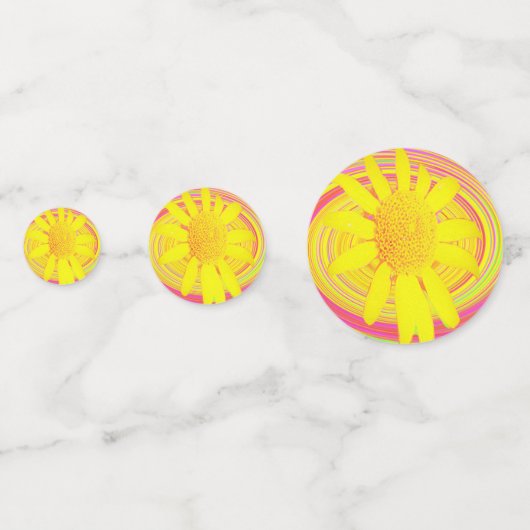 渦巻き上の黄色のひまわりサイケデリック花 コンフェッティ (正面)