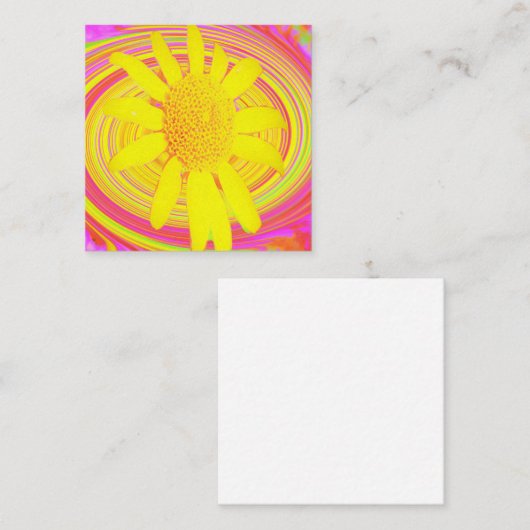 渦巻き上の黄色のひまわりサイケデリック花 スクエア名刺 (正面/裏面)