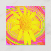 渦巻き上の黄色のひまわりサイケデリック花 スクエア名刺 (正面)