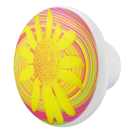 渦巻き上の黄色のひまわりサイケデリック花 セラミックノブ (右)