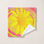 渦巻き上の黄色のひまわりサイケデリック花 バスタオルセット (ウォッシュタオル)