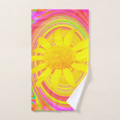 渦巻き上の黄色のひまわりサイケデリック花 バスタオルセット (ハンドタオル)