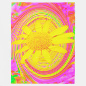 渦巻き上の黄色のひまわりサイケデリック花 フリースブランケット (正面)